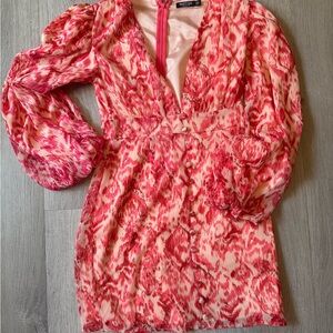 Pink Animal Print Puff Sleeve Mini